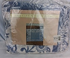 Vtg Fieldcrest 100% Cotton Throw Blanket Chinese Porcelain 50 X 60″ NIP JC…