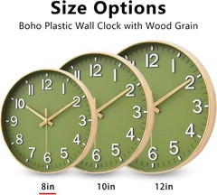 8 Inch Silent Wall Clock Battery Operated Modern 3D Numbers Green Gold