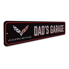Corvette Dad’s Garage Sign Personalized Aluminum Chevrolet Man Cave Wall Decor