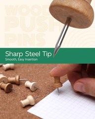 40 Pcs Wood Push Pins, Decorative Wooden Thumb Tacks for Cork Board, Natural & L