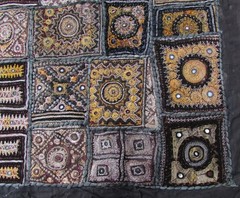 Kutchi Indian Embroidered Patchwork Wall Hanging 24″ Square Black Vintage
