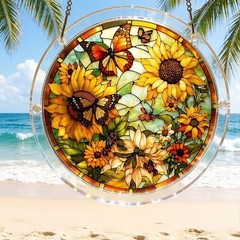 Colorful Sunflower Butterfly Acrylic Puzzle Suncatcher Shatterproof Ornament