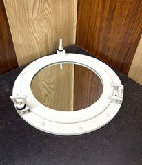 White Nautical Porthole Mirror 12in Aluminum Maritime Ship Window Wall Decor