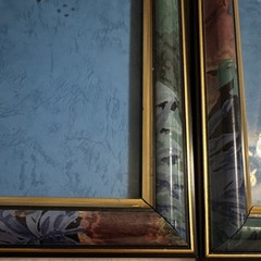 Set of 2 VTG 5×7 Floral Border Multicolor Photo Frames Gold/Black Trim 80s/90s