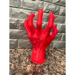 Bright Red 3D Printed Hand Shaped Holder Organizer w. Removable Base wall mount