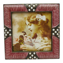 Ornate Enamel Pearl & Rhinestone Photo Picture Frame – 4×4 Square Purple Silver