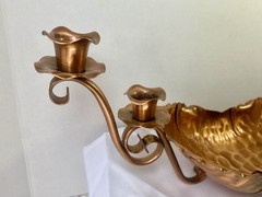 Vintage Gregorian Copper Centerpiece Bowl w 4 Candle Holders Vintage 10 in