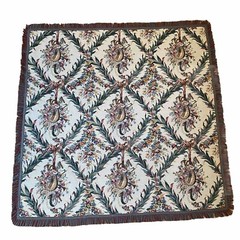 French Tapestry D’Halluin Fringe Border Musical Instruments & Floral Pattern 53”