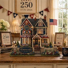 Personalized Patriotic House Wooden Block, Custom Family Name Sign, 4th of July