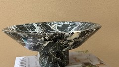 Large Handcrafted Footed Organic Marble Decorative Bowl Carved In Pakistan
