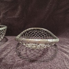 Set of 2 Silver Woven Wire Metal Baskets Round & Oval Freestanding Medium