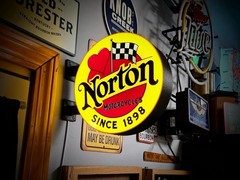 Norton Motorcycles Round LED Light Box | Double Sided Garage Sign RGB