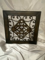 Square Metal Wall Art Panel Ornate Scrolled Floral Designs Frame Brushed Bronze
