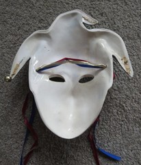 TWO Clay Art Ceramic Face Masks, Jester Art Deco Wall Decor