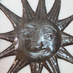 Sun and Moon Metal Wall Hanging Art Celestial Haitian Hammered Decoration 10 in