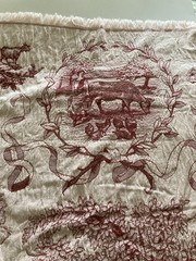 Vintage Red Toile 100% Cotton Tapestry Throw Blanket Farm Countryside Fringe