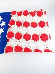 Handmade American Flag Afghan Vintage Patriotic Crochet 36 x 56 ” USA Blanket