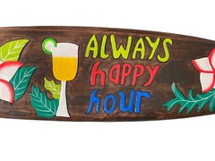 39” ALWAYS HAPPY HOUR FLOWERS TROPICAL SIGN WALL HANGING ART ISLAND HOME DECOR