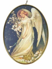 Art Deco Angel Oval Glass Suncatcher 6.5”x 4.75”