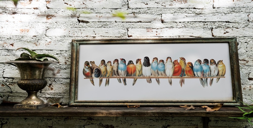 A Perch of Birds On A Wire – Wall Art Print Decor Vintage Bird Lovers Gift Narro