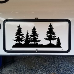 Pine Tree Landscape Scene Vinyl Decal V2 – Forest Silhouette Sticker – 20 Colors