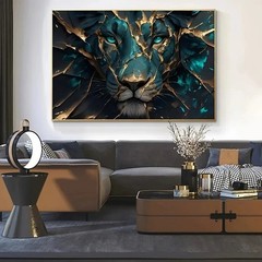 Abstract Animal Green Lion Canvas Painting Canvas Wall Art Mural Home Decor