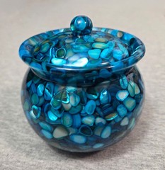 Unique Lidded Jar Handmade from Crushed Mother of Pearl Seashells
