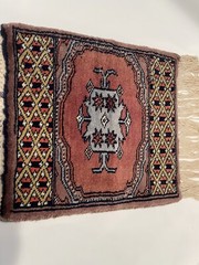 Vintage 12”x18” Woven Fringed High Pile Tiny Rug Wall Hanging Ethnic Boho Decor