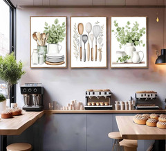 Sage Green Farmhouse Canvas Art Set for Kitchen & Dining Room Decor