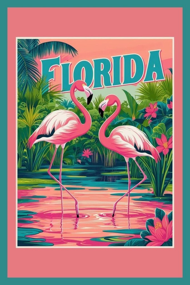 Florida Flamingo Pair Nature Travel Poster Cool Wall Art Print Poster 24×36