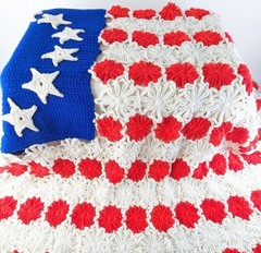 Handmade American Flag Afghan Vintage Patriotic Crochet 36 x 56 ” USA Blanket