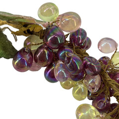 Vintage Lucite Iridescent Multicolor Grape Cluster Sugared Leaves 8″