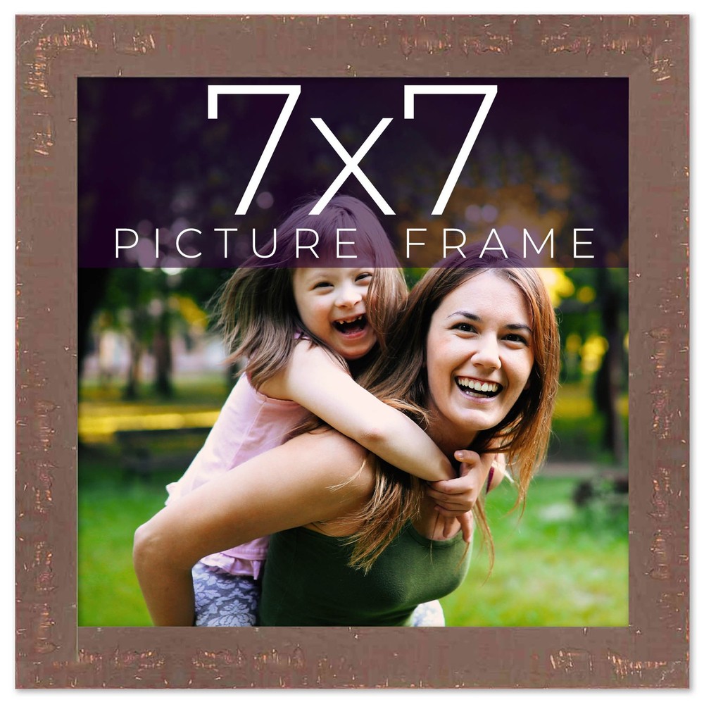 7×7 Distressed Brown Real Wood Picture Frame Width 1.25 inches | Interior Frame