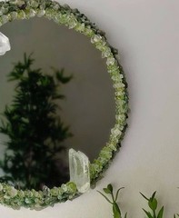 30” Aventurine, Peridot & Quartz Round Mirror | Handmade Crystal Wall Mirror