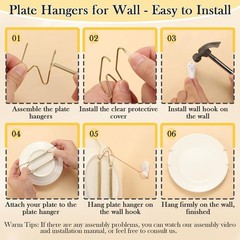 24 Pack Invisible Plate Hangers for Wall Display, 6-12 Inch Stainless Steel Hold