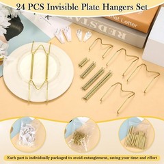 24 Pack Invisible Plate Hangers for Wall Display, 6-12 Inch Stainless Steel Hold