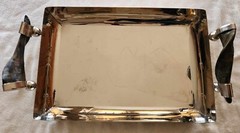 Pakistan Silver Tray With Markhor Goat Horn Handles 18″ x 10.5″