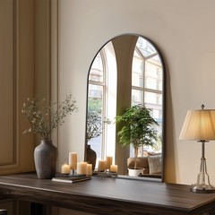 Gold Arched Wall Mounted Bathroom Metal Frame Vanity Mirror w/Shatterproof Glass