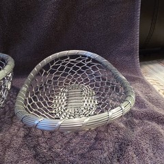 Set of 2 Silver Woven Wire Metal Baskets Round & Oval Freestanding Medium