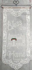 Lace Wall Hanging Bless This Home 29 in X 13 in Ecru Embroidered Garland Vintage