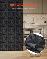 3D Wall Panels 33-Pack 11.81 x 11.81” PVC 32 Sq.Ft Coverage Diamond Matte Black