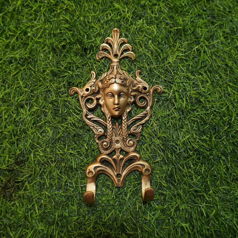 Antique Brass Key Holder Two Hook women Face Design Traditional Diwali