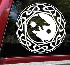 Celtic Knot Circle with Fenrir Skoll Rune Vinyl Decal | Viking Wolf Knotwork