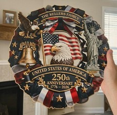 Personalized America 250th Anniversary Wood Wreath 1776-2026 Patriotic Door Sign