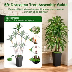 Artificial Dracaena Tree with Lights, 5Ft Fake Plants Black Tall Planter Indoor