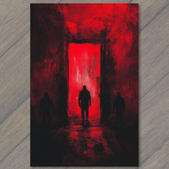 Art Print Red Door Shadow Figures Dark Horror Surreal Dystopian Abstract