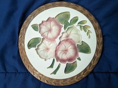 Vintage Handpainted Wooden Plaque with Flowers Vine Border Wall Decor