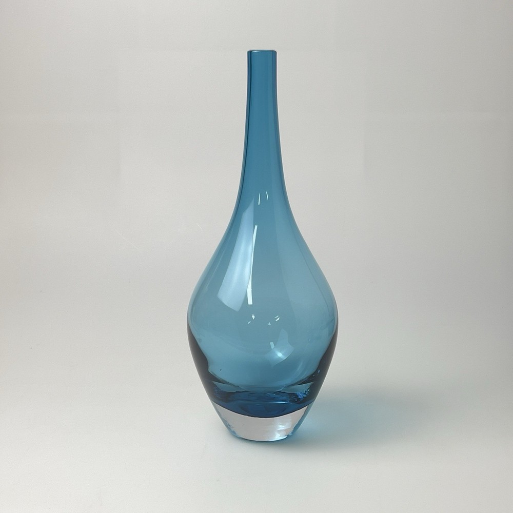 IKEA Blue Art Glass Bud Vase 12.5″ Tall Scandinavian Modern Home Decor