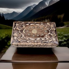 Celestial Floral Wood Celtic Medium size Box Irish Wooden Welsh Keepsake VG