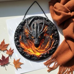 Fire Dragon Glass Suncatcher Round Stained Glass Style Window Hanging Decor Home
